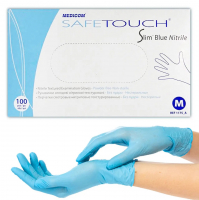 Рукавички нітрилові блакитні Medicom SafeTouch Slim Blue 4,2 г (1 пачка, 100 шт) розмір L